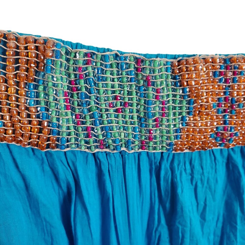 Sandy Starkman Size L Skirt Boho Maxi Full Beaded Godet Cotton Turquoise - Picture 8 of 11